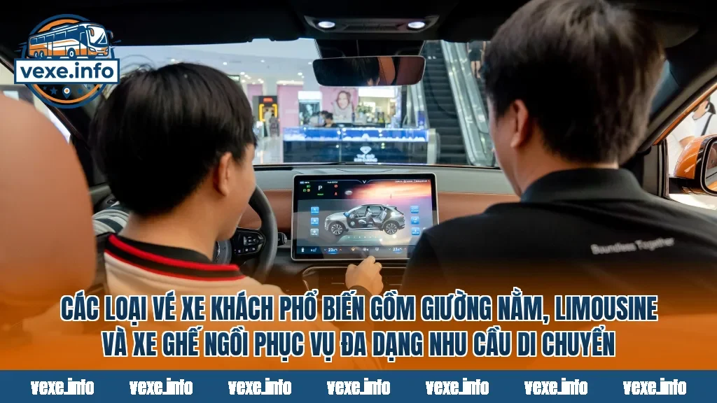 Các loại vé xe khách phổ biến gồm giường nằm, limousine và xe ghế ngồi phục vụ đa dạng nhu cầu di chuyển
